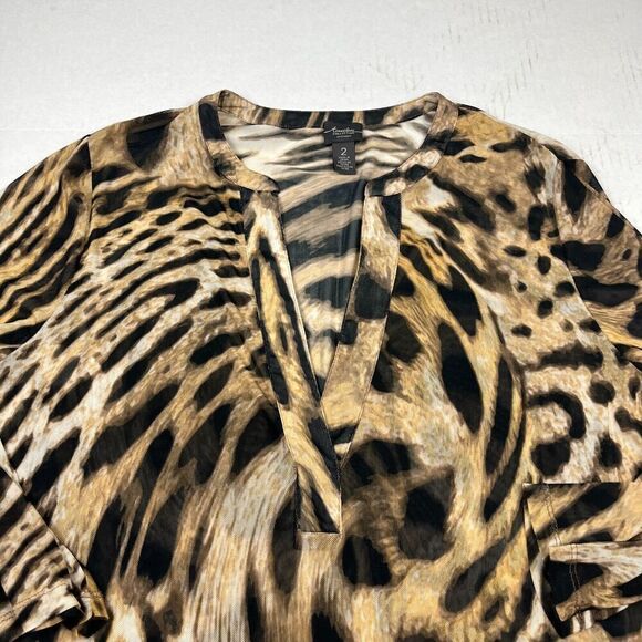 Chicos Travelers V-Neck Tunic Blouse Animal Print 3/4 Sleeve Lightweight 2 LARGE - Picture 4 of 13